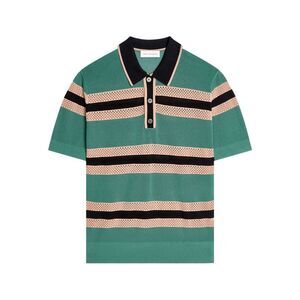 Dries Van Noten Men Mercy Viscose Mesh Tricolor Striped Polo Shirt